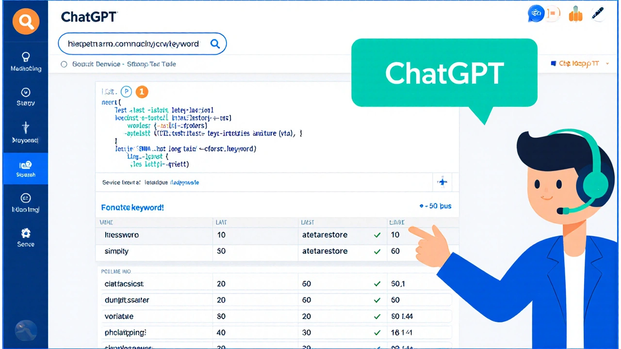 Tela mostrando prompt de pesquisa de palavras‑chave e tabela de resultados.