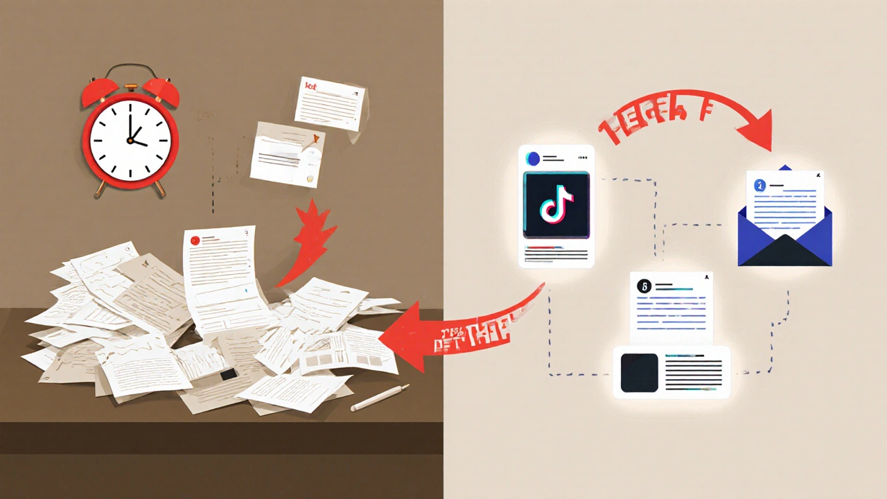 Comparação entre trabalho estressante e fluxo de conteúdo otimizado com IA.