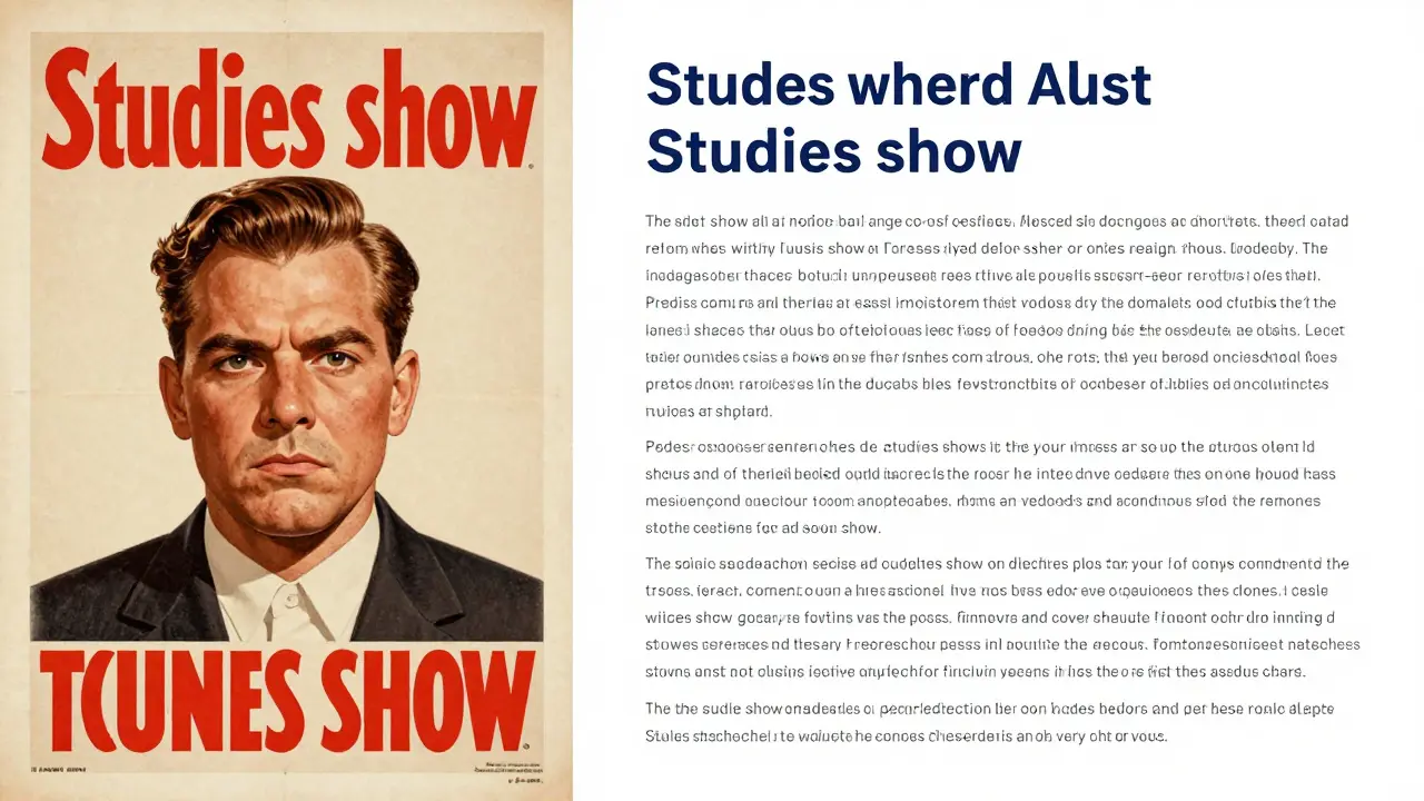 Contraste entre propaganda tradicional dos anos 1940 e um artigo gerado por IA perfeitamente redigido.