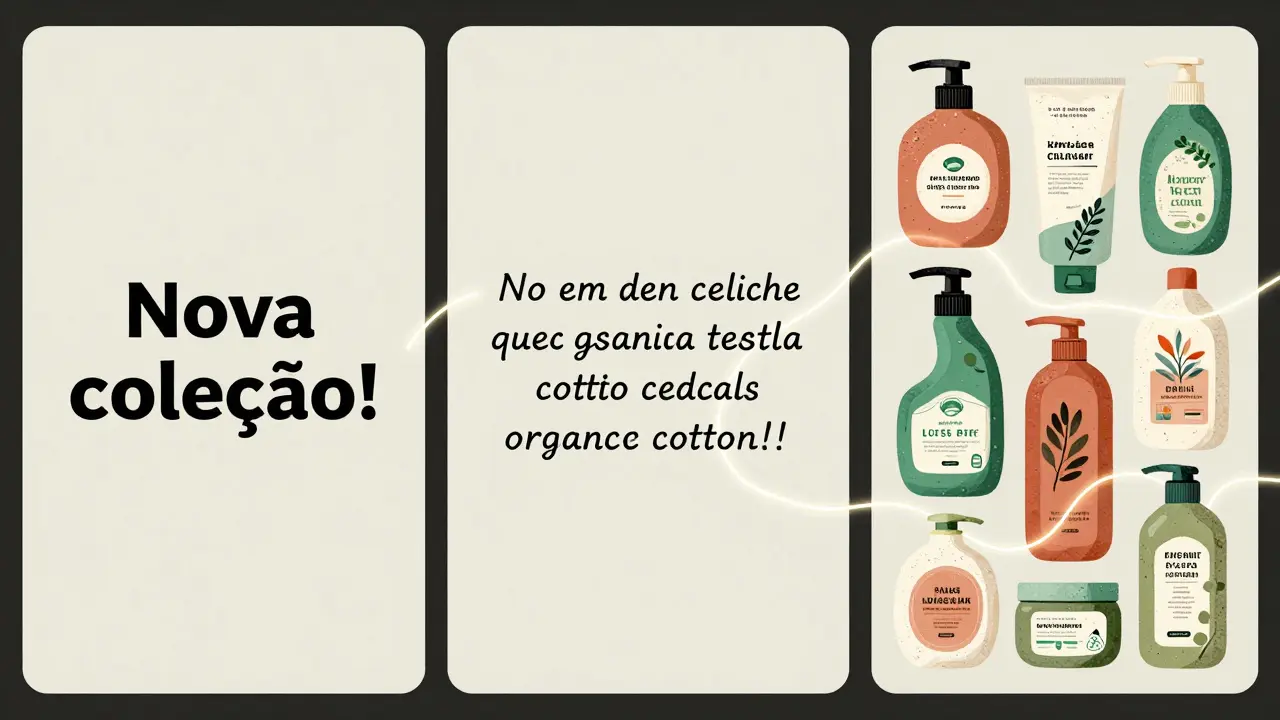 Feed do Instagram mostrando legenda genérica, personalizada e conteúdo ecológico com referências portuguesas.