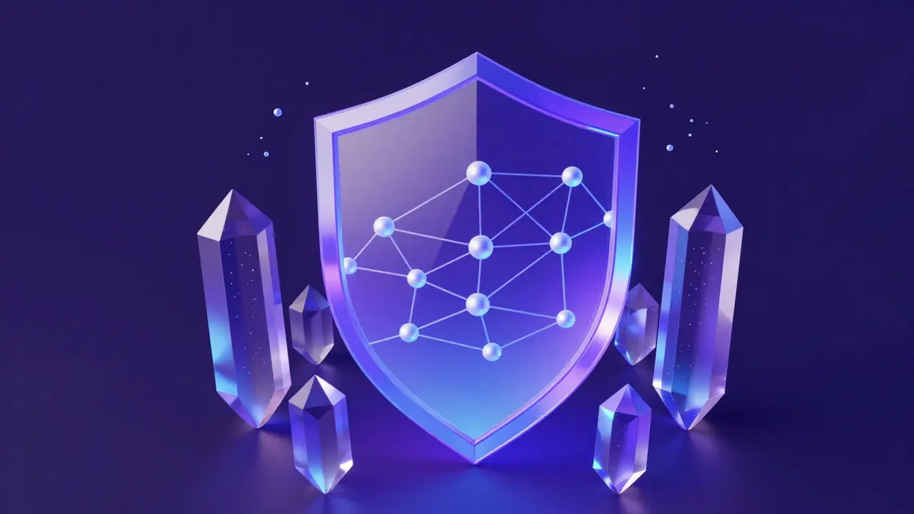 Ilustração conceitual de escudo de privacidade de dados com luz translúcida.