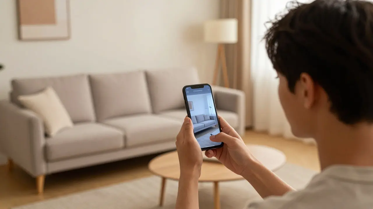 Cliente a visualizar um móvel no seu ambiente através de realidade aumentada no telemóvel.