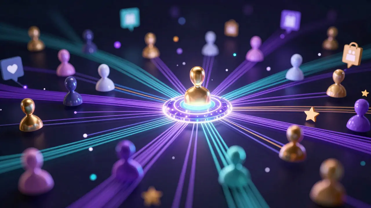 Ilustração abstrata de personalização em massa via inteligência artificial