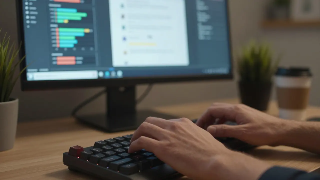 Mãos digitando no teclado com foco na supervisão humana do conteúdo digital