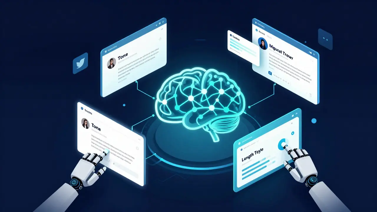 Renderização 3D do processo de criação e refinamento de tweets com inteligência artificial