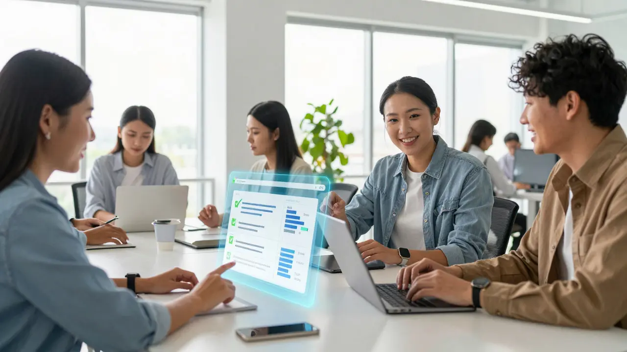 Equipa colaborativa usando tecnologia para planeamento estratégico