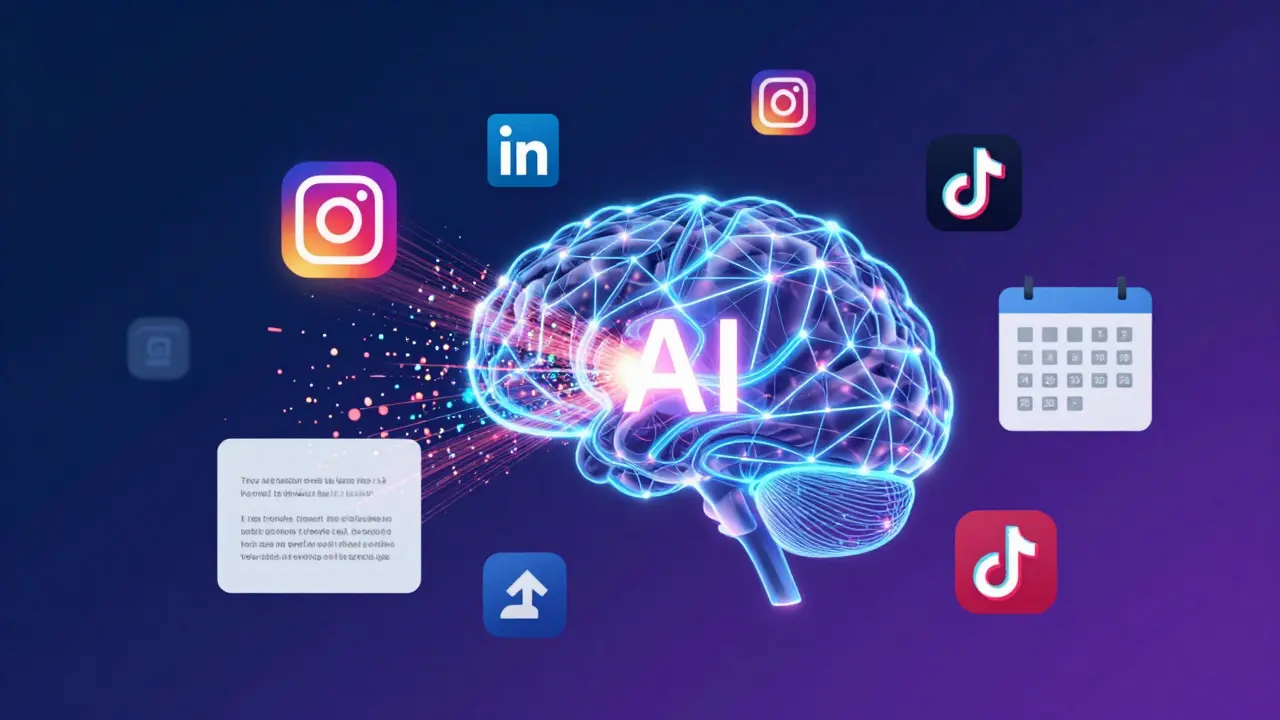 Ilustração conceptual de IA a organizar conteúdo nas redes sociais