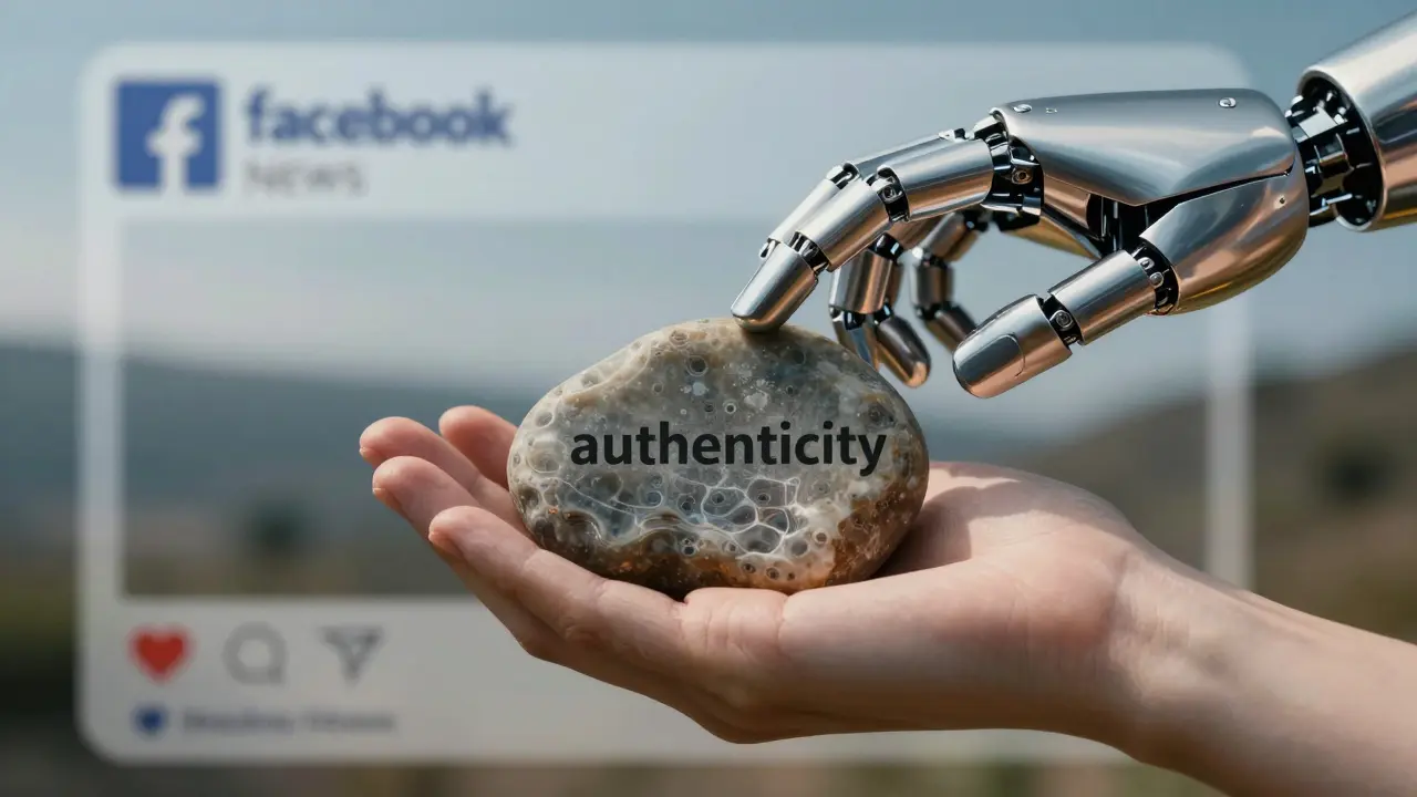 Mão humana e robótica simbolizando equilíbrio entre autenticidade e inteligência artificial