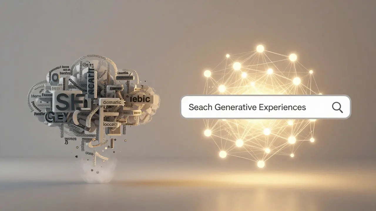 Metáfora visual de SEO semântico e respostas inteligentes de busca