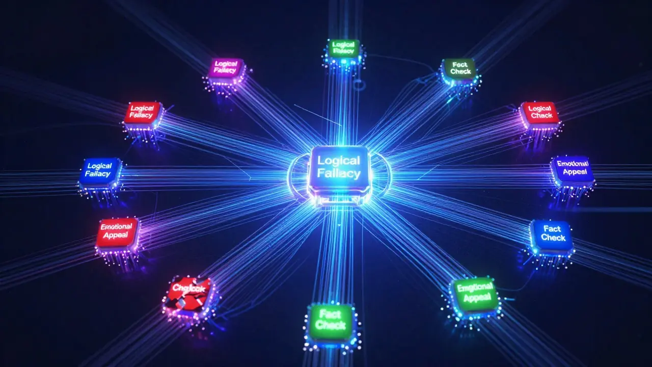 Visualização abstrata de uma rede neural detectando viés e manipulação