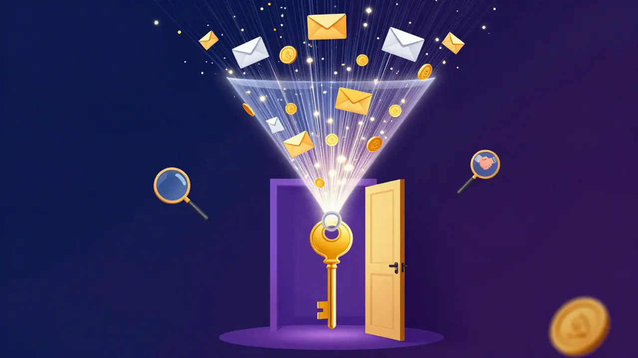 Conceptual art of a digital funnel turning into a key that unlocks sales