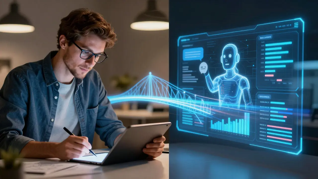 Equilíbrio entre criatividade humana e eficiência da IA no marketing.