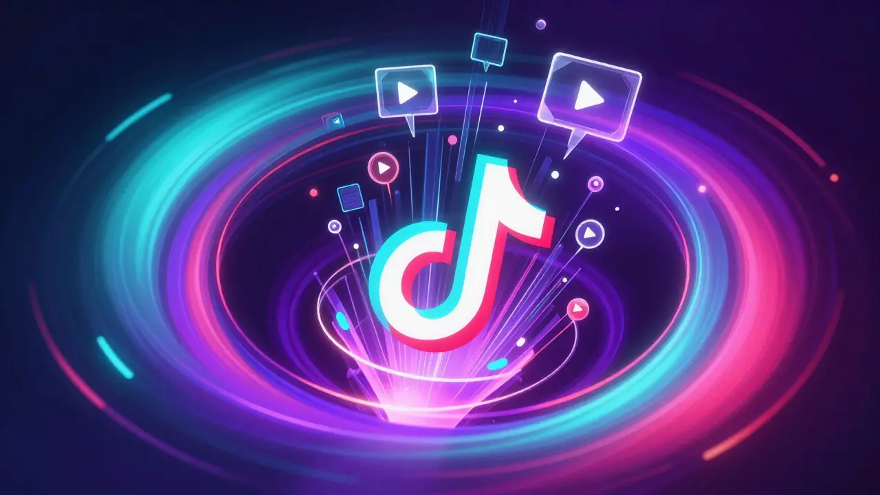 Visualização abstrata de dados em movimento que simbolizam o algoritmo do TikTok